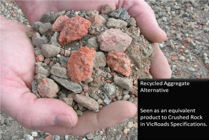 Recycled Aggregate Alternative. Seen as an equivalent product to Crushed Rock in VicRoads specifications