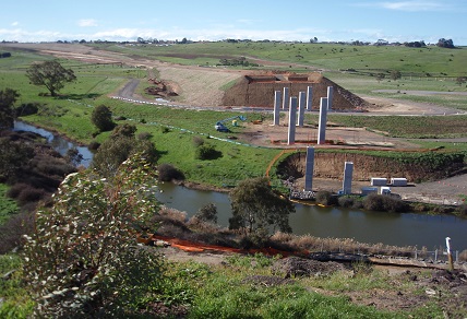 Construction of bridge for Geelong Ring Road over Moorabool River