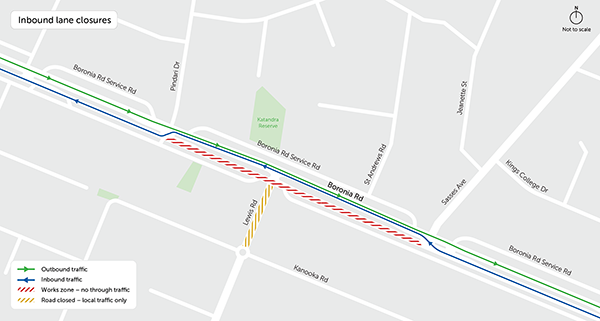 Boronia Rd and Lewis Rd Intersection Upgrade Lane Closure Inbound map