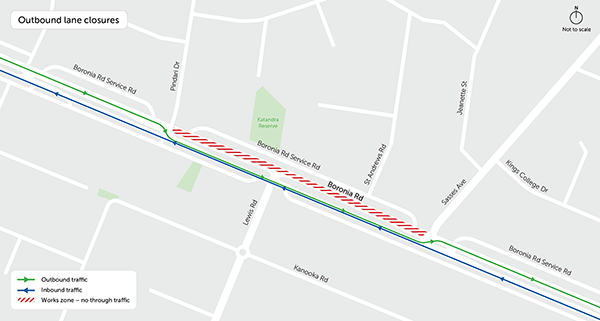 Boronia Rd and Lewis Rd Intersection Upgrade Lane Closure outbound map