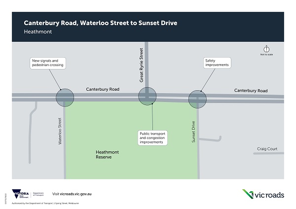 Canterbury Road Waterloo Street to Sunset Drive improvements map