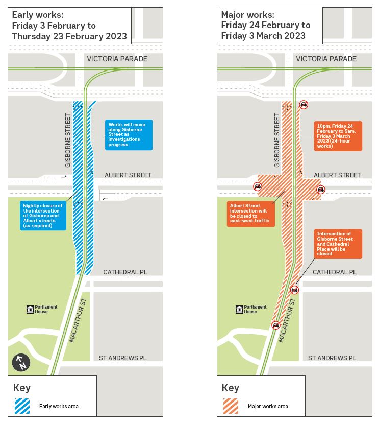 Gisborne Street track maintenance road closure map