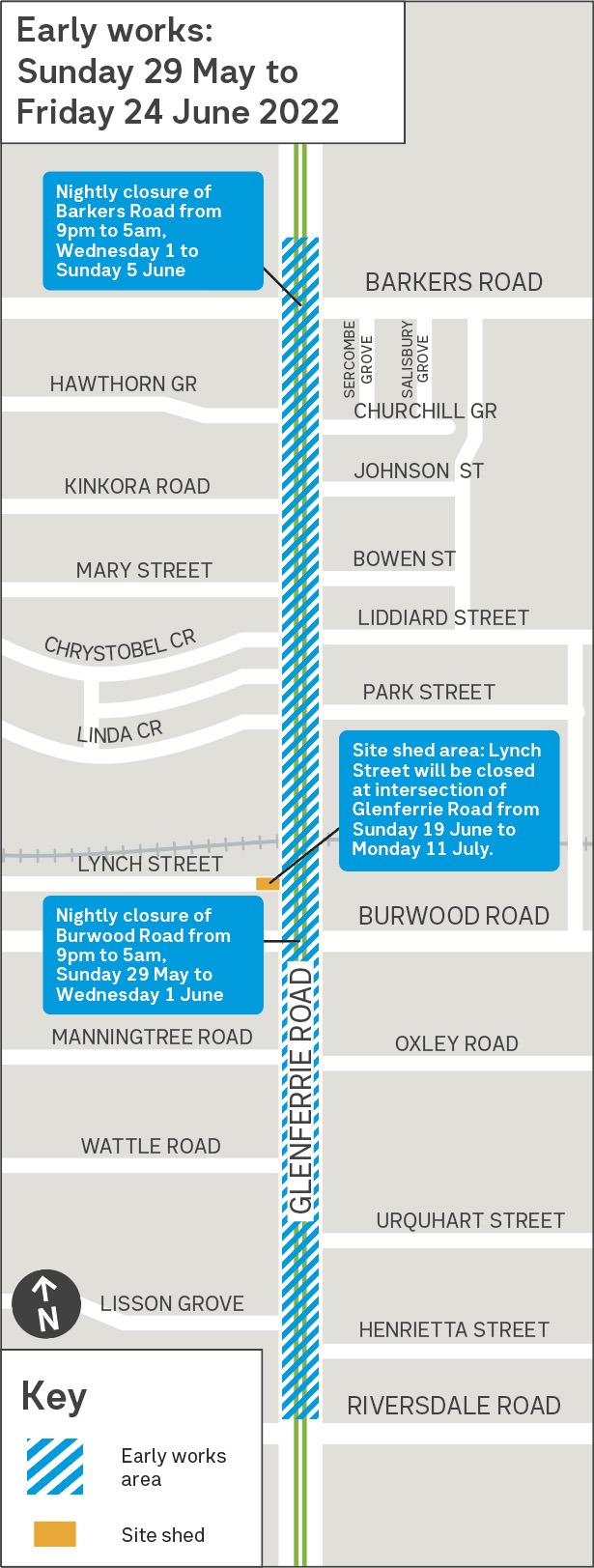 Glenferrie Road Early Works map
