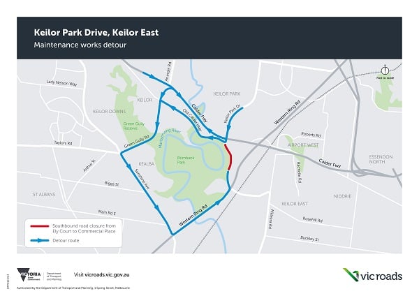 Keilor Park Drive maintenance detour map
