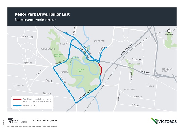 Keilor Park Drive maintenance detour map