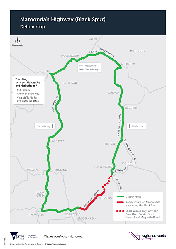 Maroondah Highway Black Spur detour map 
