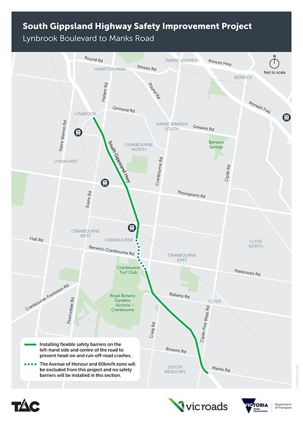 South Gippsland Highway Lynbrooke Blvd to Manks Road Map