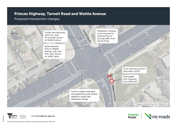 Map of Princes Highway and Tarneit Road intersect.