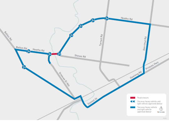 Heaths Road road detour map