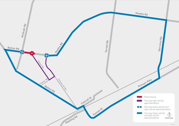 Stage 1 between McGrath Road and Greaves Street North detour route