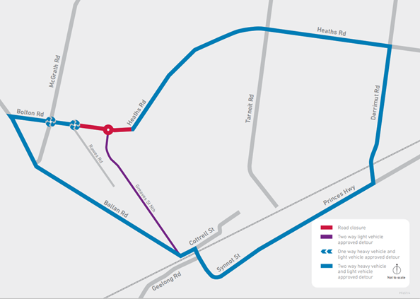 Stage 2 between Rowes Road and Tarneit Road detour route