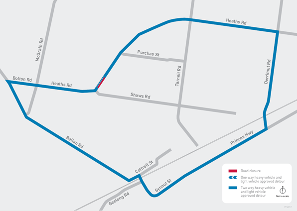 Stage 3 between Shaws Road and Purchas Street detour route
