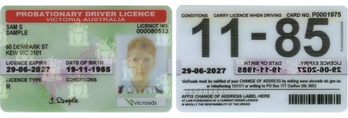 Probationary licence driver card front and back image