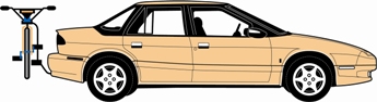 Bike rack attached to the vehicle’s tow bar.