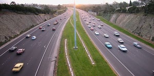 Image of a wire rope barrier on a median strip