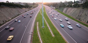Image of a wire rope barrier on a median strip