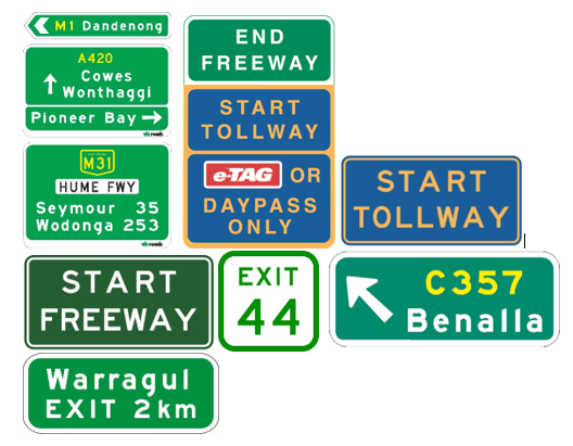 Freeway and guide signs