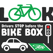 smaller animated image advising drivers they need to stop before the boike box for cyclists