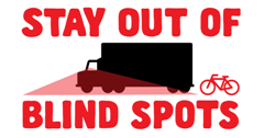 image says - Stay out of blind spots for trucks and bikes (smaller version)