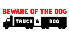 image of Truck + dog message says Beware of the dog (smaller version)
