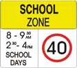 40km/h school speed zone sign