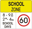 60km/h school speed zone sign