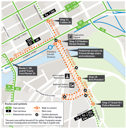 St Kilda Road track maintenance works area map