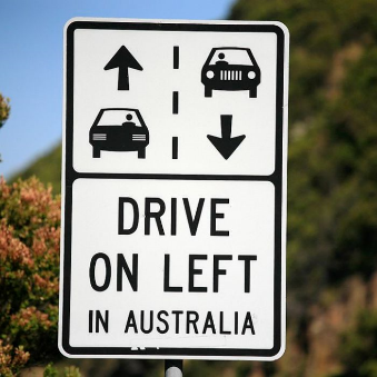 image reminding driver to drive on the left hand side of the road