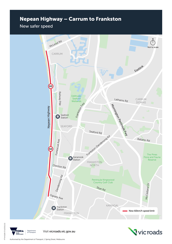 Nepean Highway speed reduction map