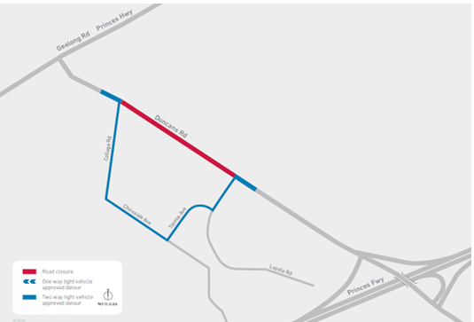 Detour map for heavy vehicles for Duncans Road between College Road and Froggitts Lane