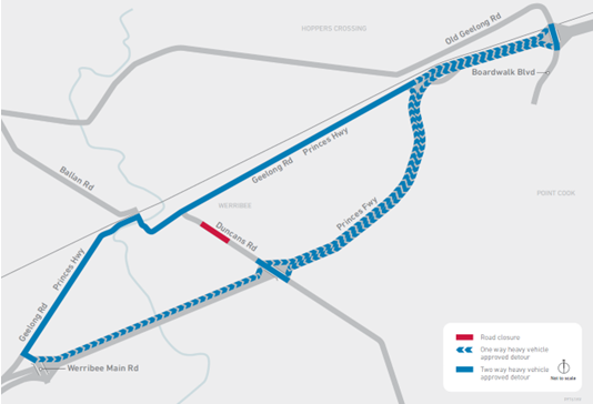 Detour map for heavy vehicles for Duncans Road between College Road and Loyola Road