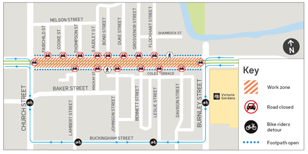 Map of Victoria Street tram maintenance works