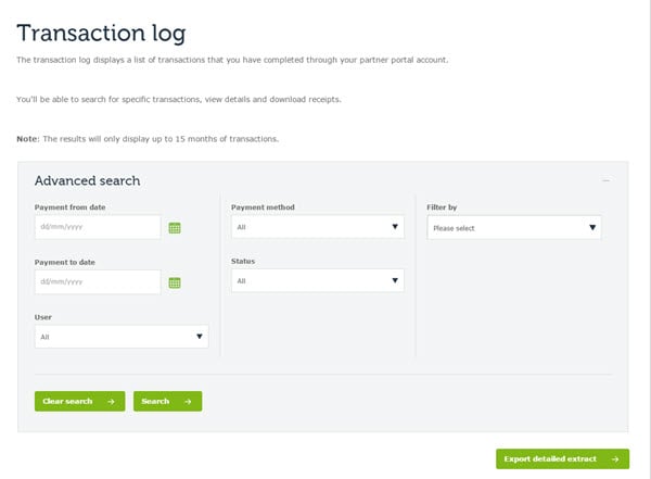 image of transaction log advanced search feature