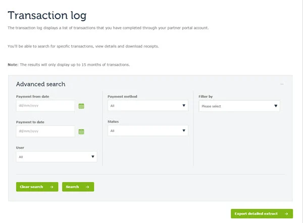 Access and manage transaction history through the VicRoads partner portal. Use advanced filters to search by date, user, payment method, and status.