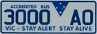 Sample image of a VicRoads AO bus number plate, used for accredited bus operators in Victoria, Australia.