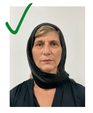 Correct use of head covering in licence photo: if you wear a head covering for religious or medical reasons, this is how your photo should be taken