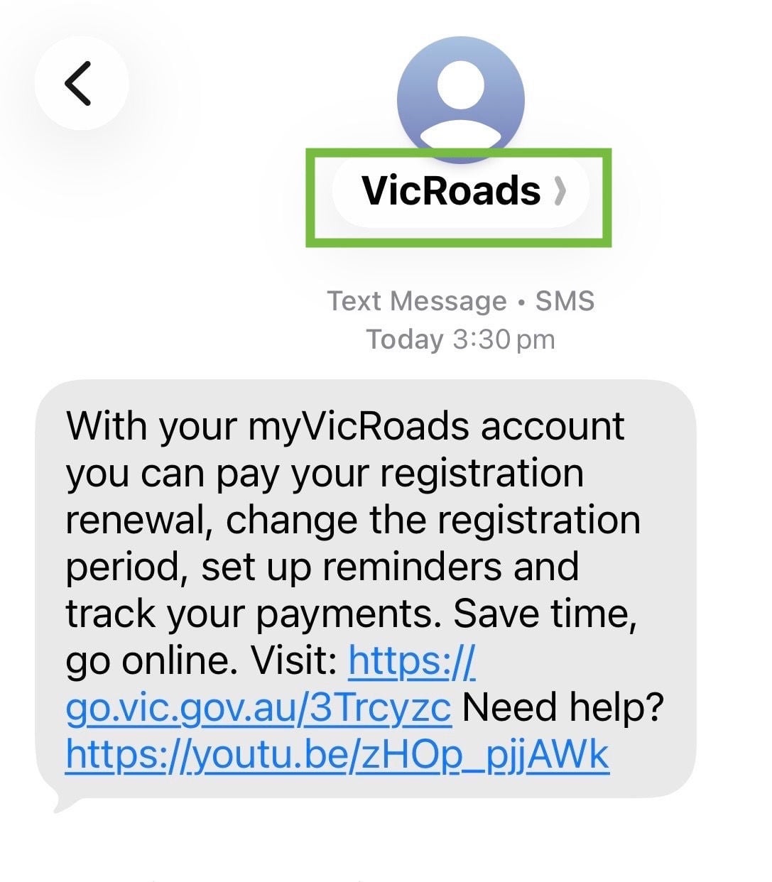 Scam VicRoads text message