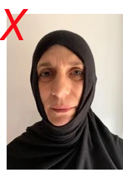 Unsuitable use of head covering in licence photo: covering is hiding parts of the face