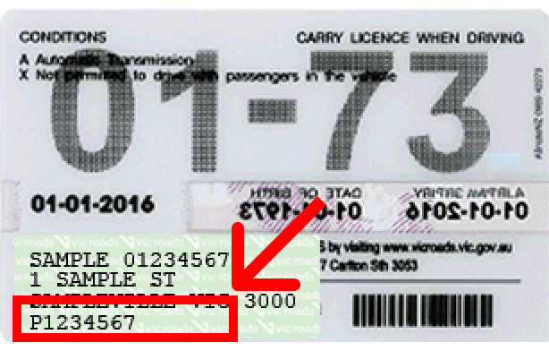 Victorian driver licence with card number highlighted